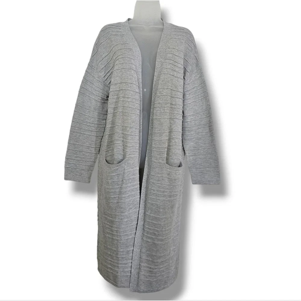 Cotton Emporium‎ Cardigan Sweater Womens Size 1X Gray Long Line Duster Pockets